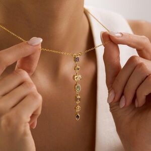 Veloura Gold Plated Multi Stone Drop Necklace Elegant Pendant Jewelry Women